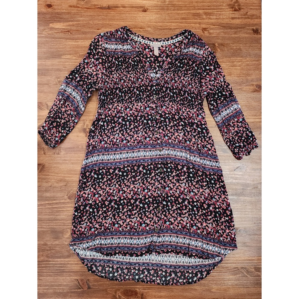Knox Rose Womens M Tunic Dress 3/4 Sleeve Dark Floral Boho Whimsigoth